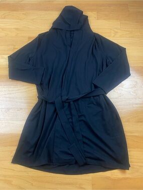 Eileen Fisher Organic Cotton Blend Stretch Jersey Open Cardigan With Hood & Belt